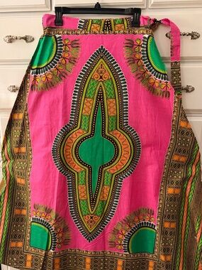 NWT Vibrant Pink & Green African Dashiki Wrap Maxi Skirt – One Size fits most